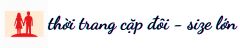 Hình ảnh logo website 'Thời trang cặp đôi - size lớn', có hình đôi tình nhân màu đỏ cam nắm tay và chữ 'thời trang cặp đôi - size lớn' màu xanh đậm.